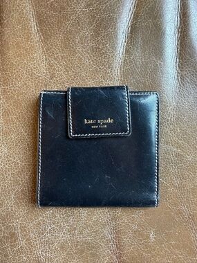 kate spade Black Leather Snap Wallet with Gold Logo